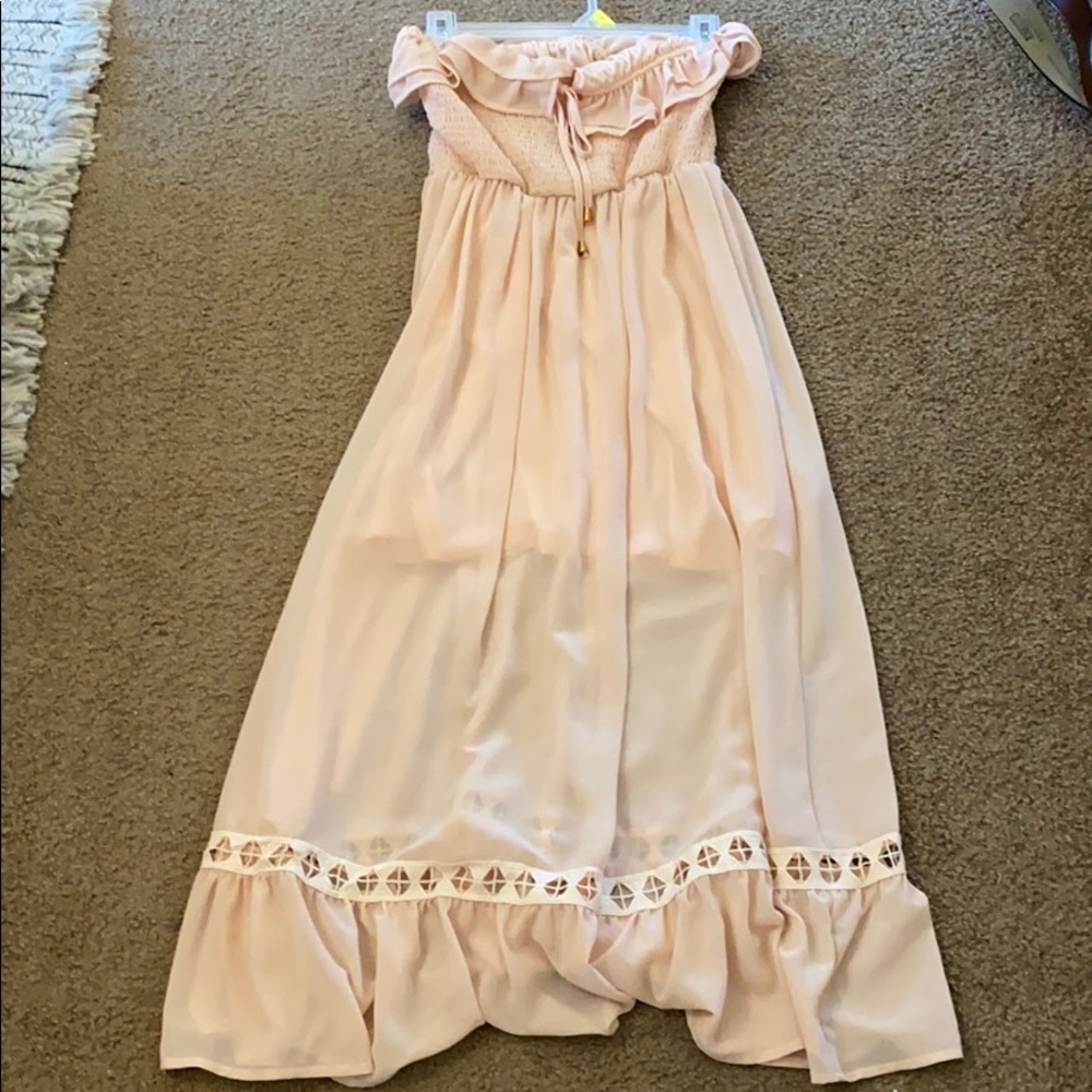 Pastel pink midi strapless dress